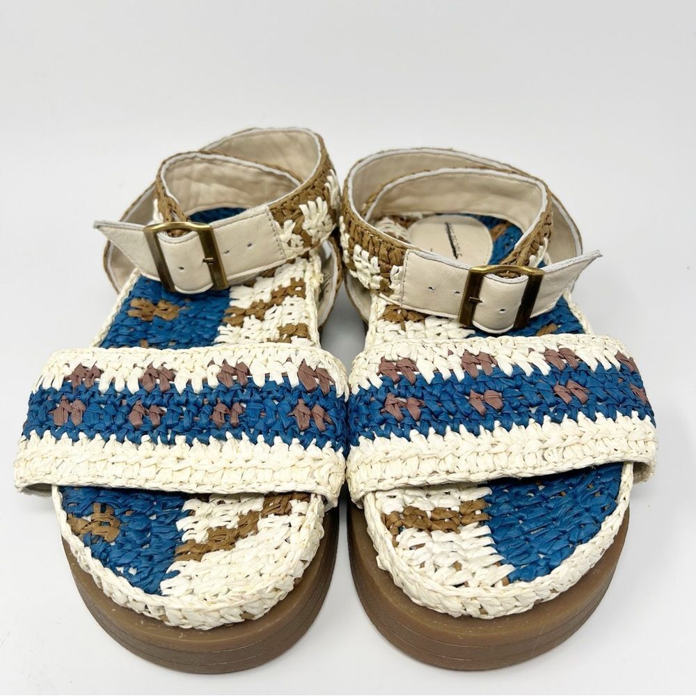 Woven Crochet Ankle-Strap Sandals - White, Blue & Brown - Picture 3 of 8